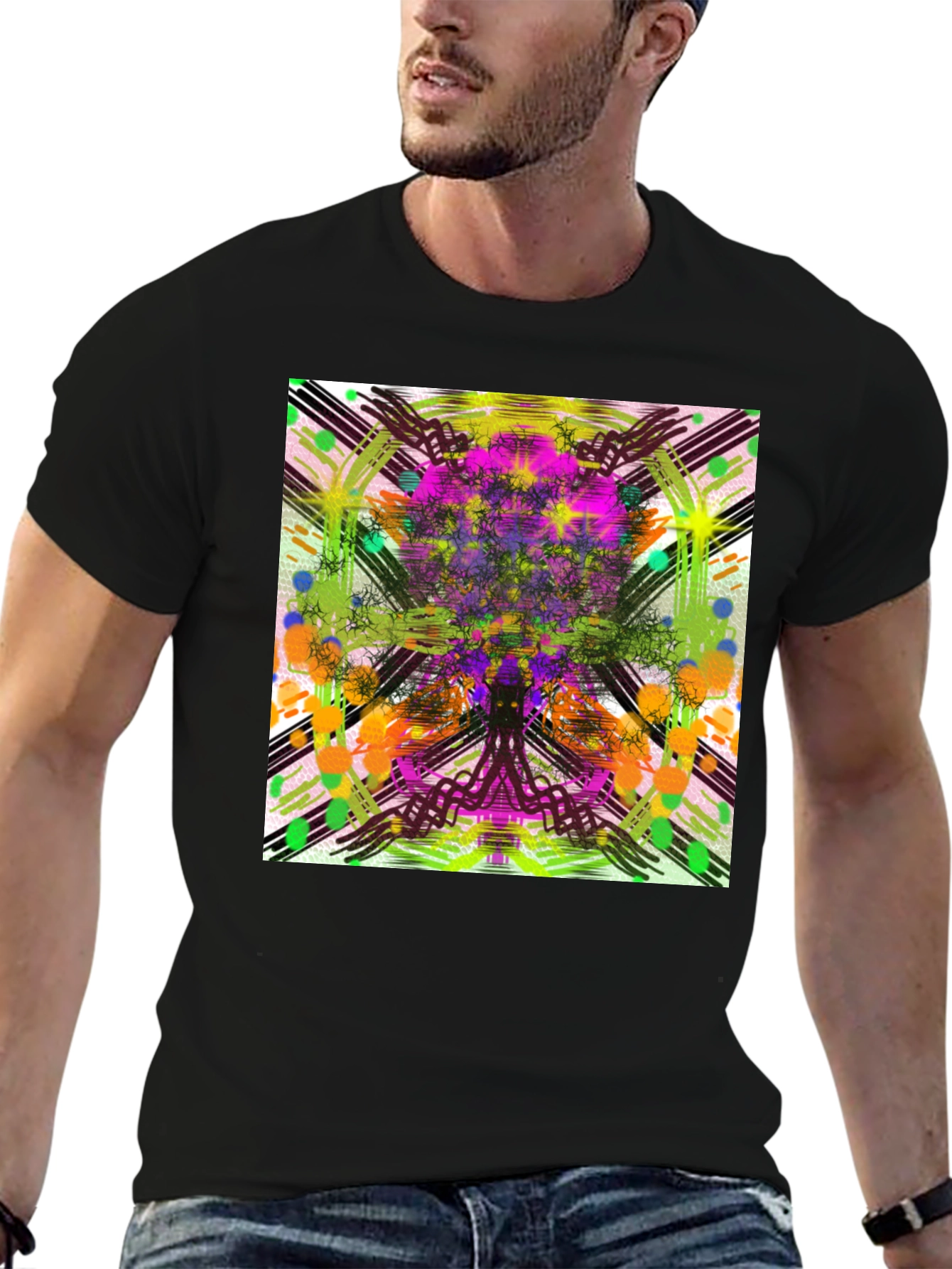 Abstract Tree Graphic Black T-Shirt