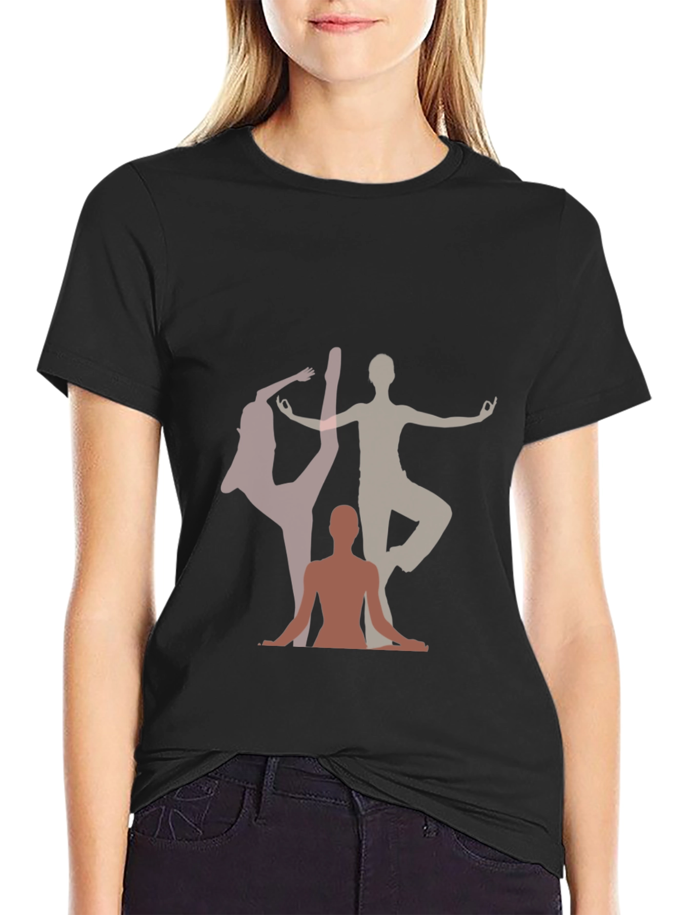 Yoga Pose Graphic Print Black T-Shirt