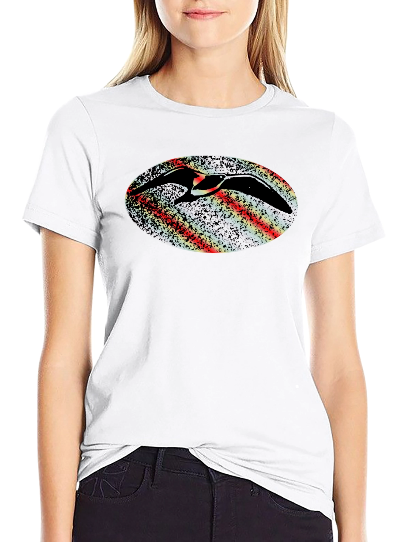 Abstract Bird Graphic Black T-Shirt