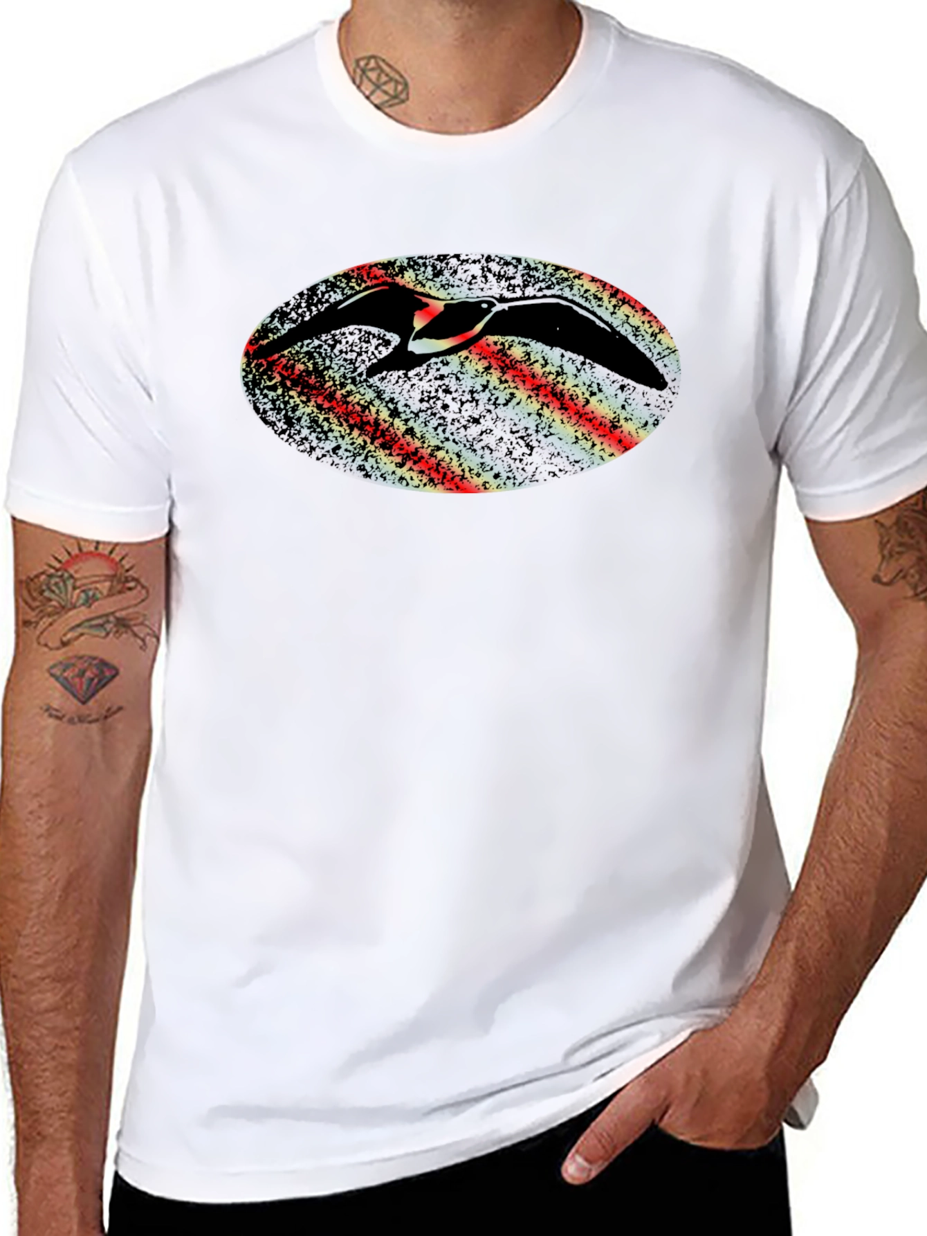 Abstract Bird Graphic Black T-Shirt