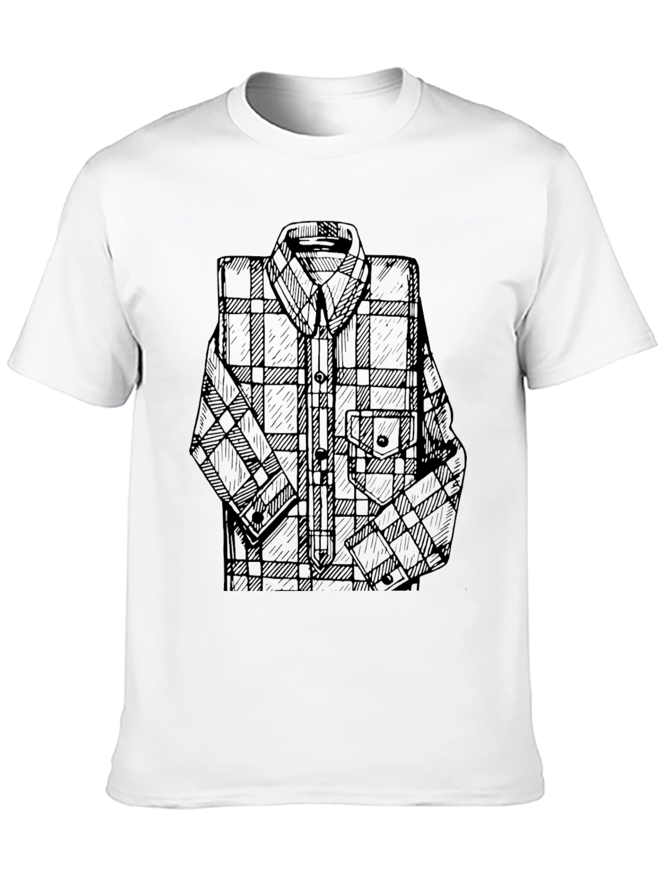 Mens Black T-Shirt with Plaid Shirt Graphic