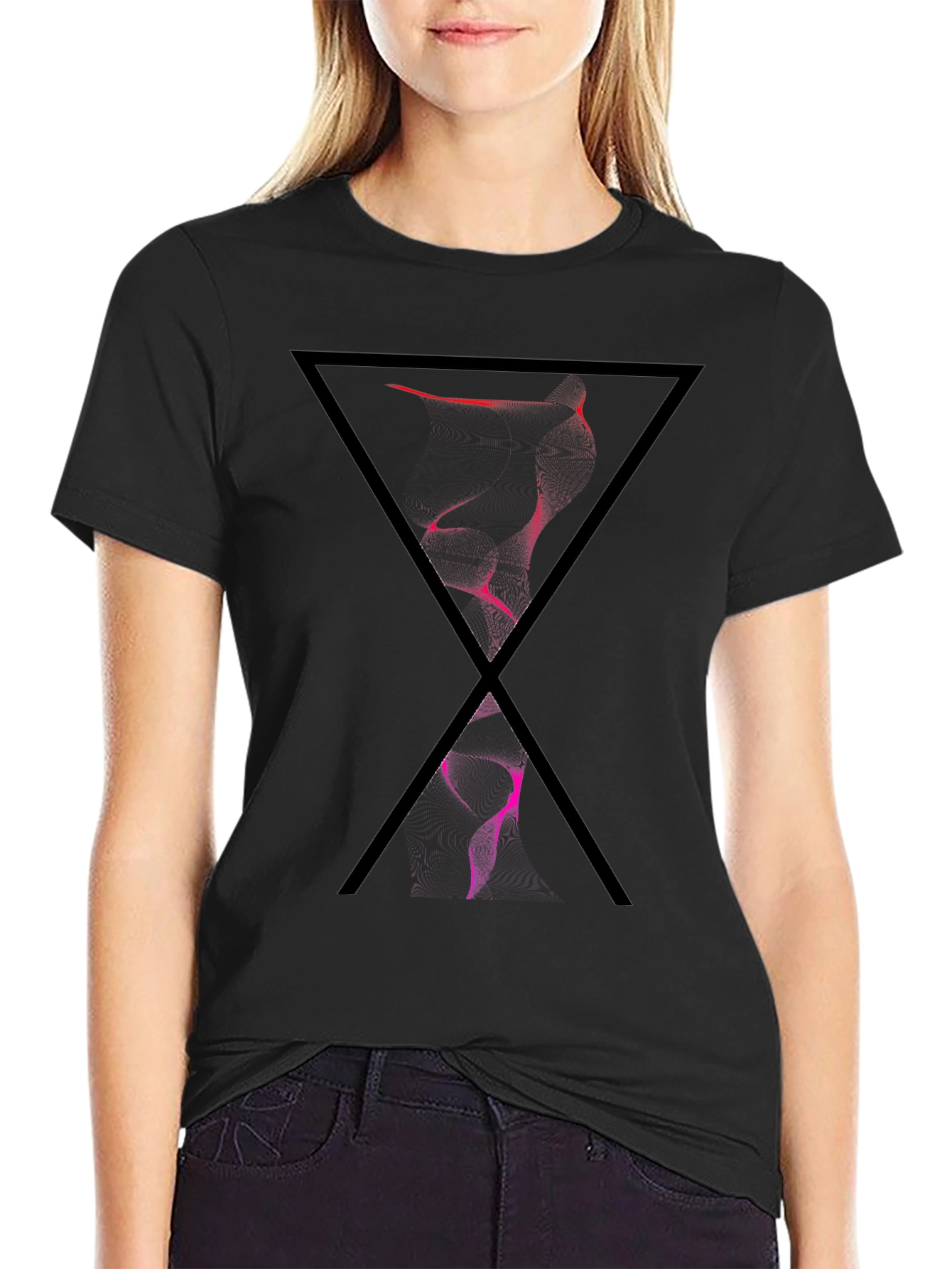 Abstract Triangle Graphic Tee - Modern Black T-Shirt