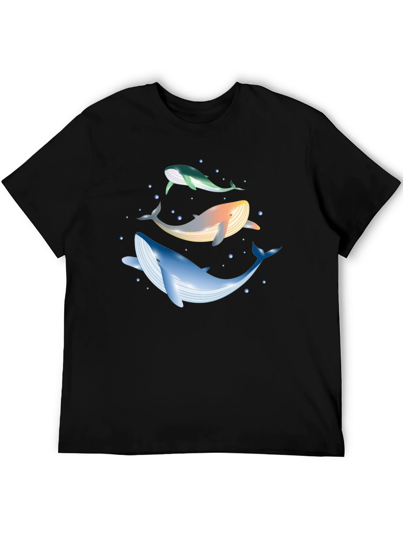 Whale Trio Graphic Tee - Black Cotton Casual Wear