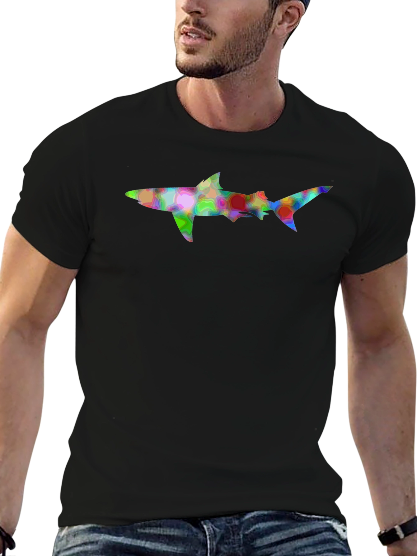 Abstract Shark Graphic Tee - Mens Black T-Shirt