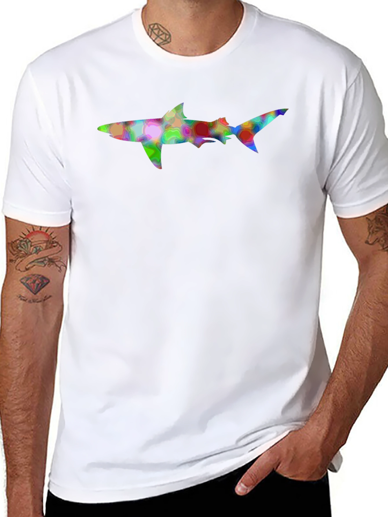 Abstract Shark Graphic Tee - Mens Black T-Shirt