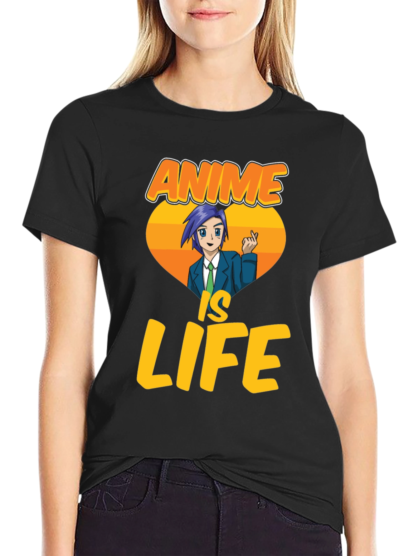 Anime Is Life Graphic T-Shirt - Black