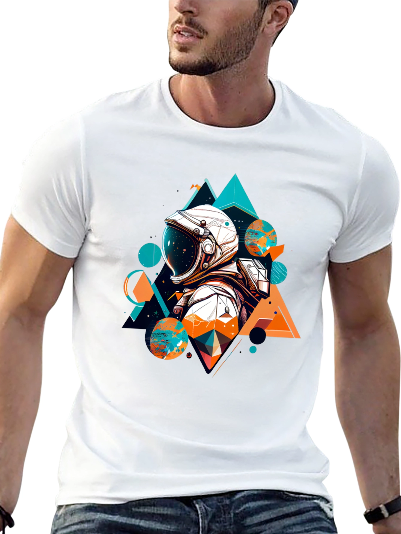 Astronaut Geometric T-Shirt - Space Graphic Tee