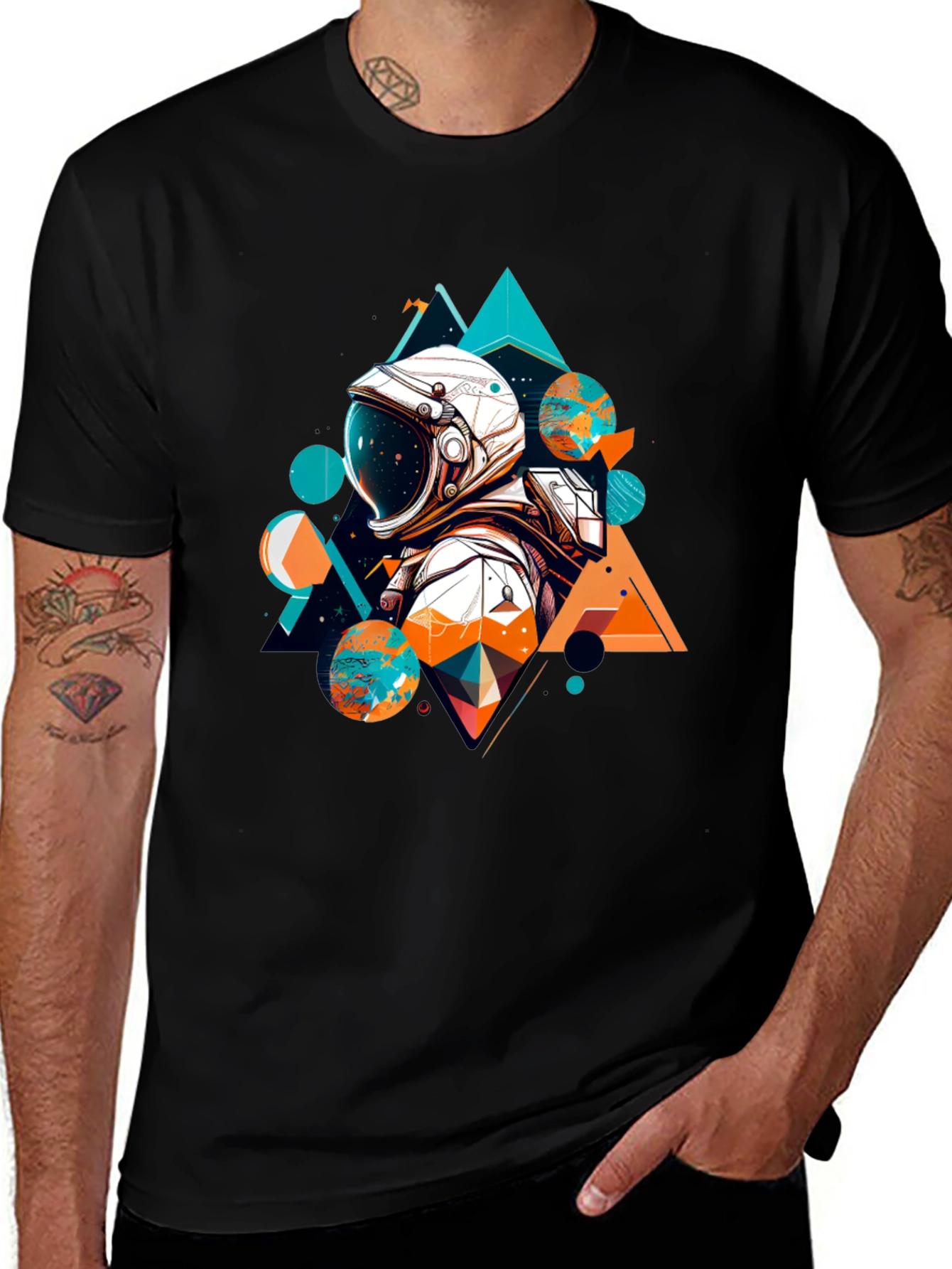 Astronaut Geometric T-Shirt - Space Graphic Tee