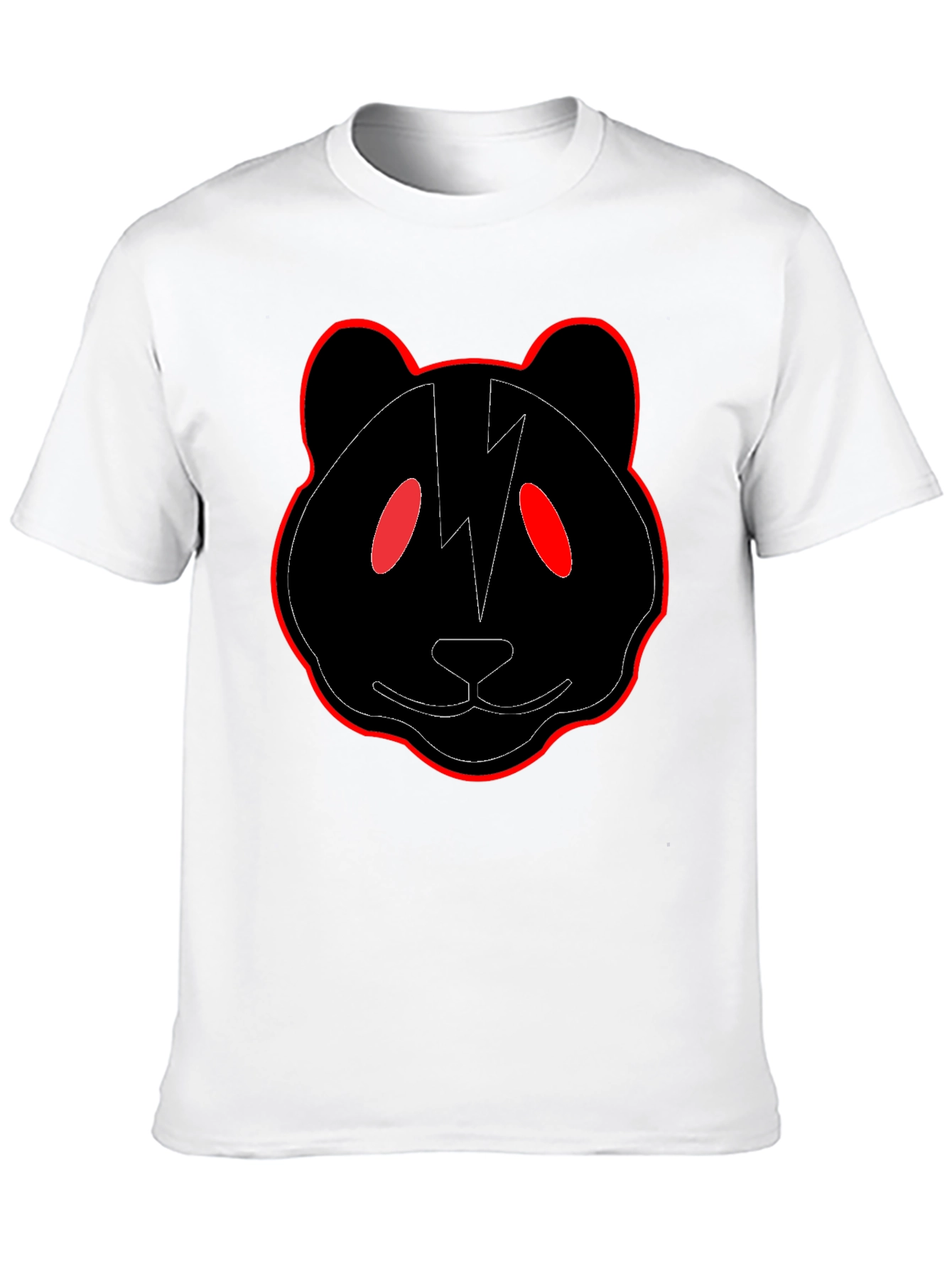 Black Panda T-Shirt with Red Trim and Lightning Bolt