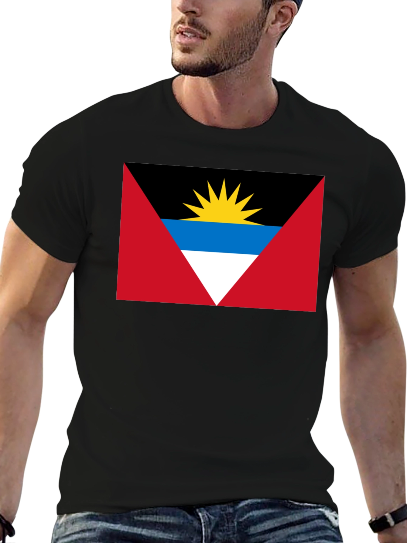 Antigua and Barbuda Flag Graphic T-Shirt - Black