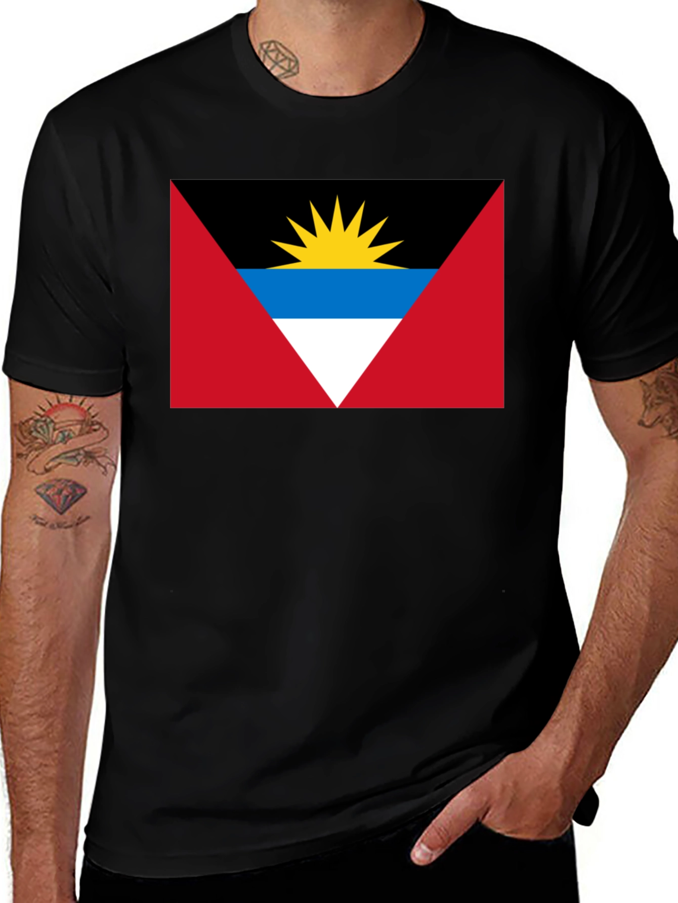 Antigua and Barbuda Flag Graphic T-Shirt - Black