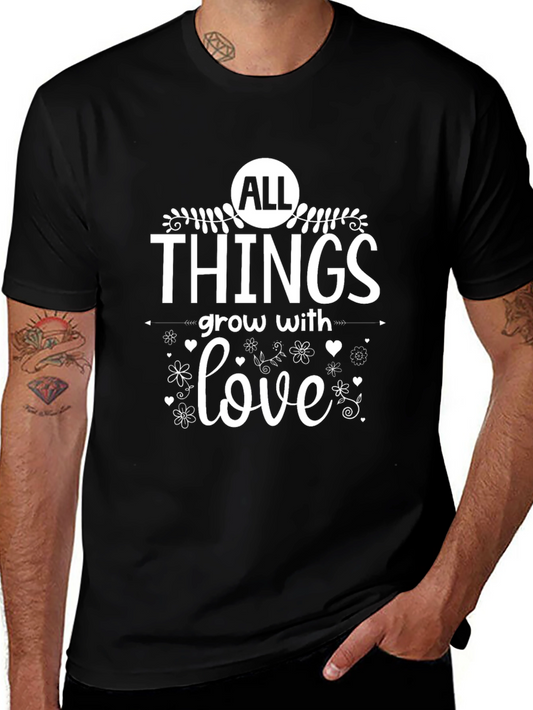 All Things Grow With Love Black Graphic T-Shirt