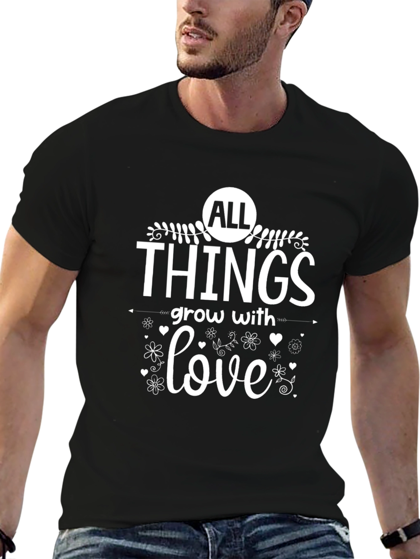All Things Grow With Love Black Graphic T-Shirt