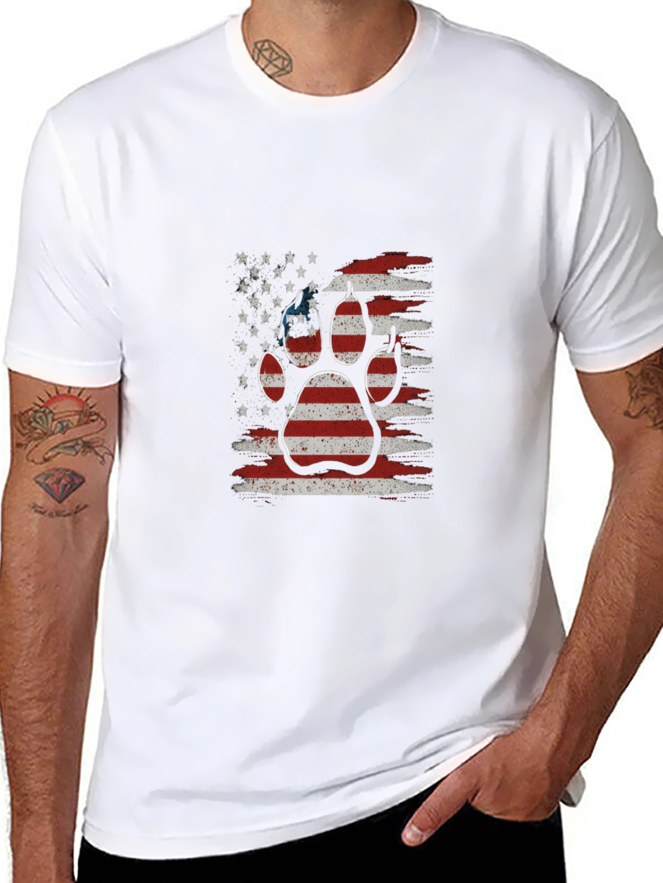 American Flag Dog Paw Print Graphic T-Shirt