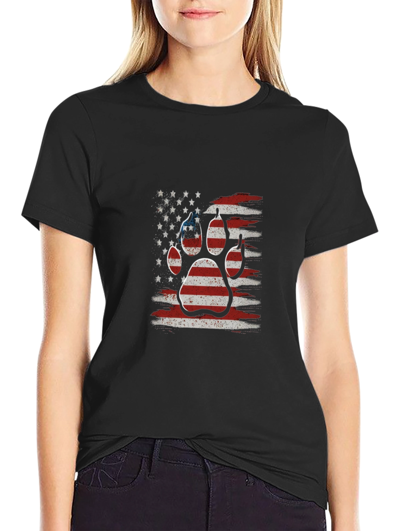 American Flag Dog Paw Print Graphic T-Shirt