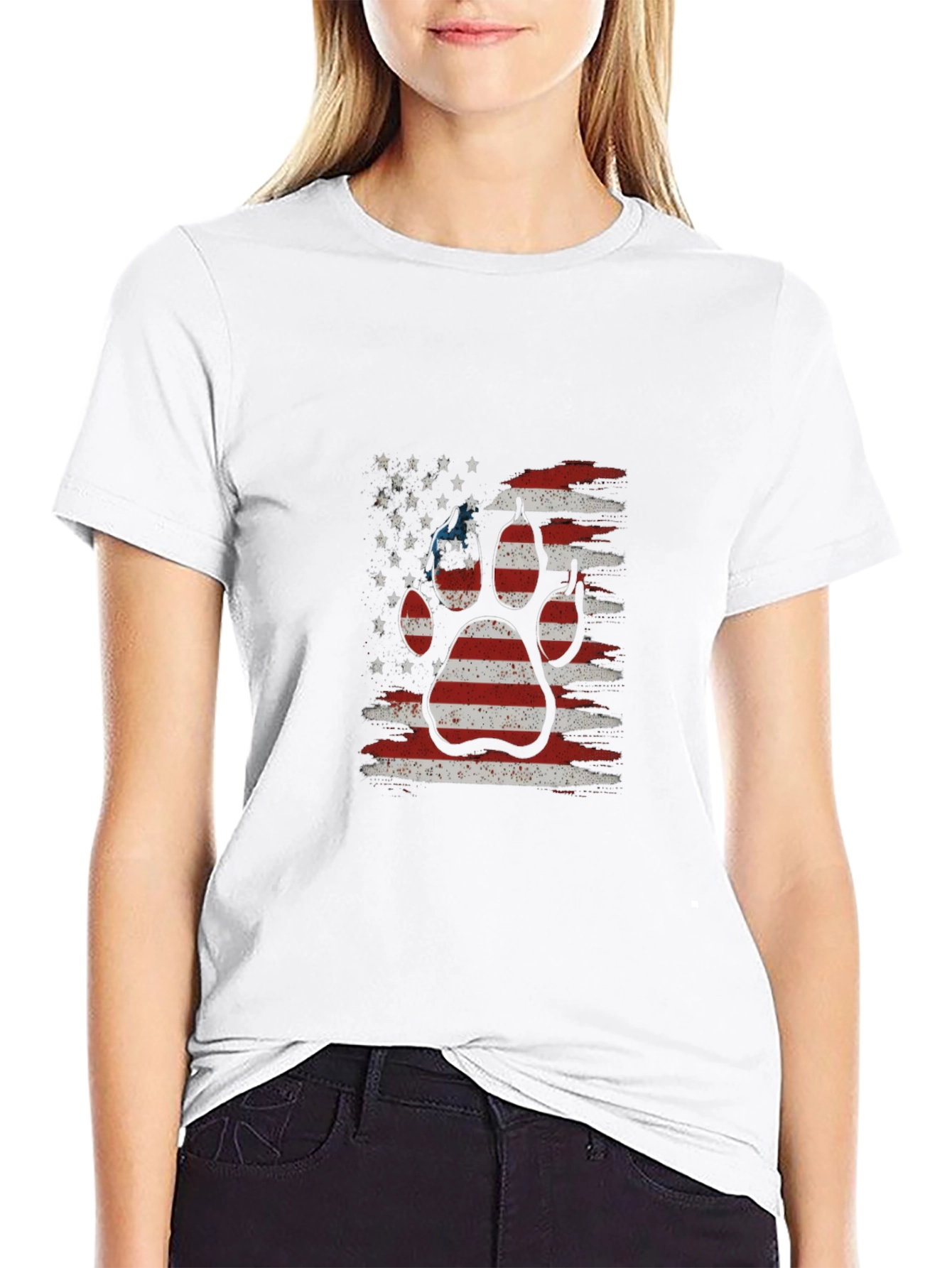 American Flag Dog Paw Print Graphic T-Shirt