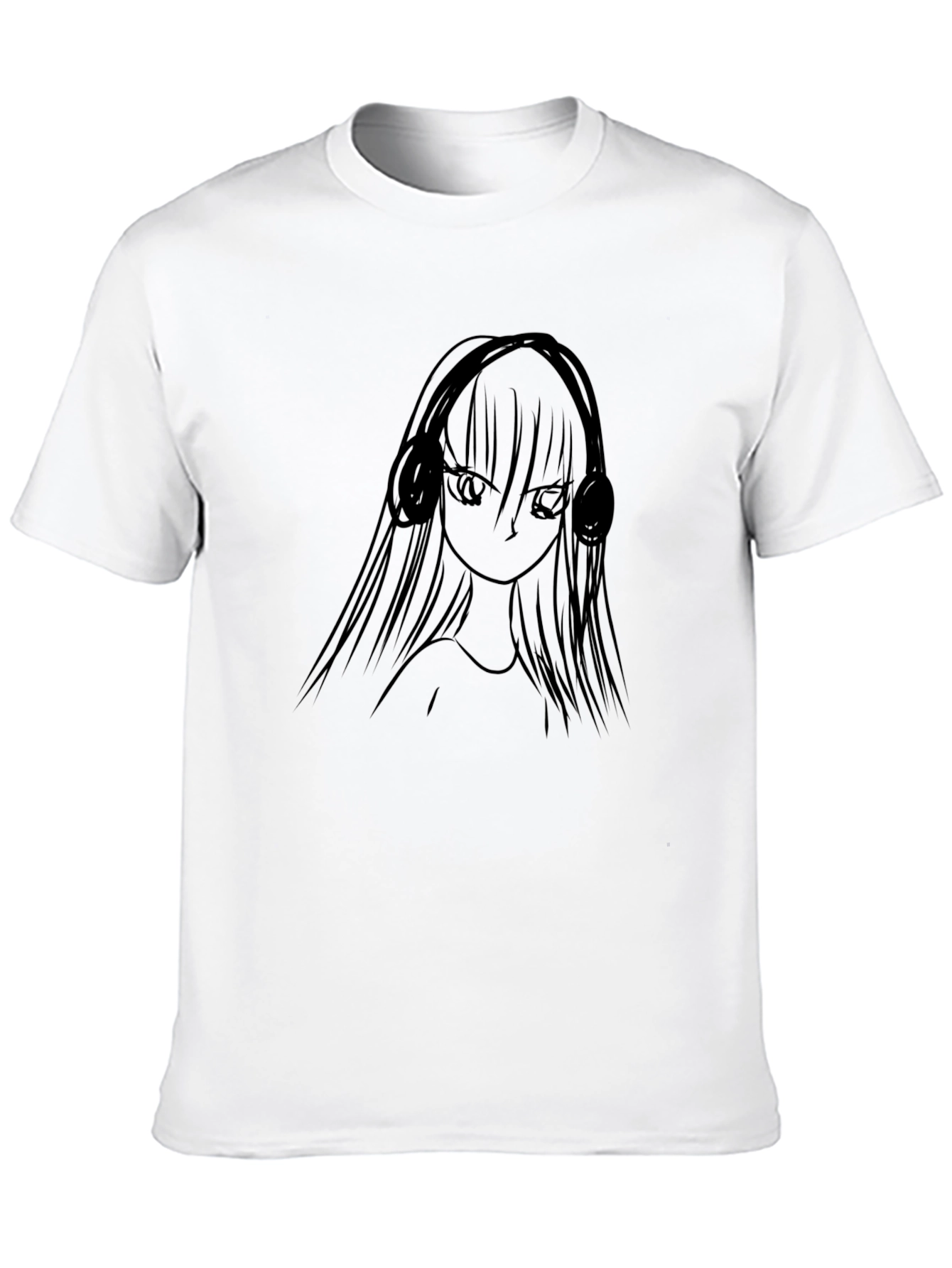 Anime Girl Headphones Black T-Shirt