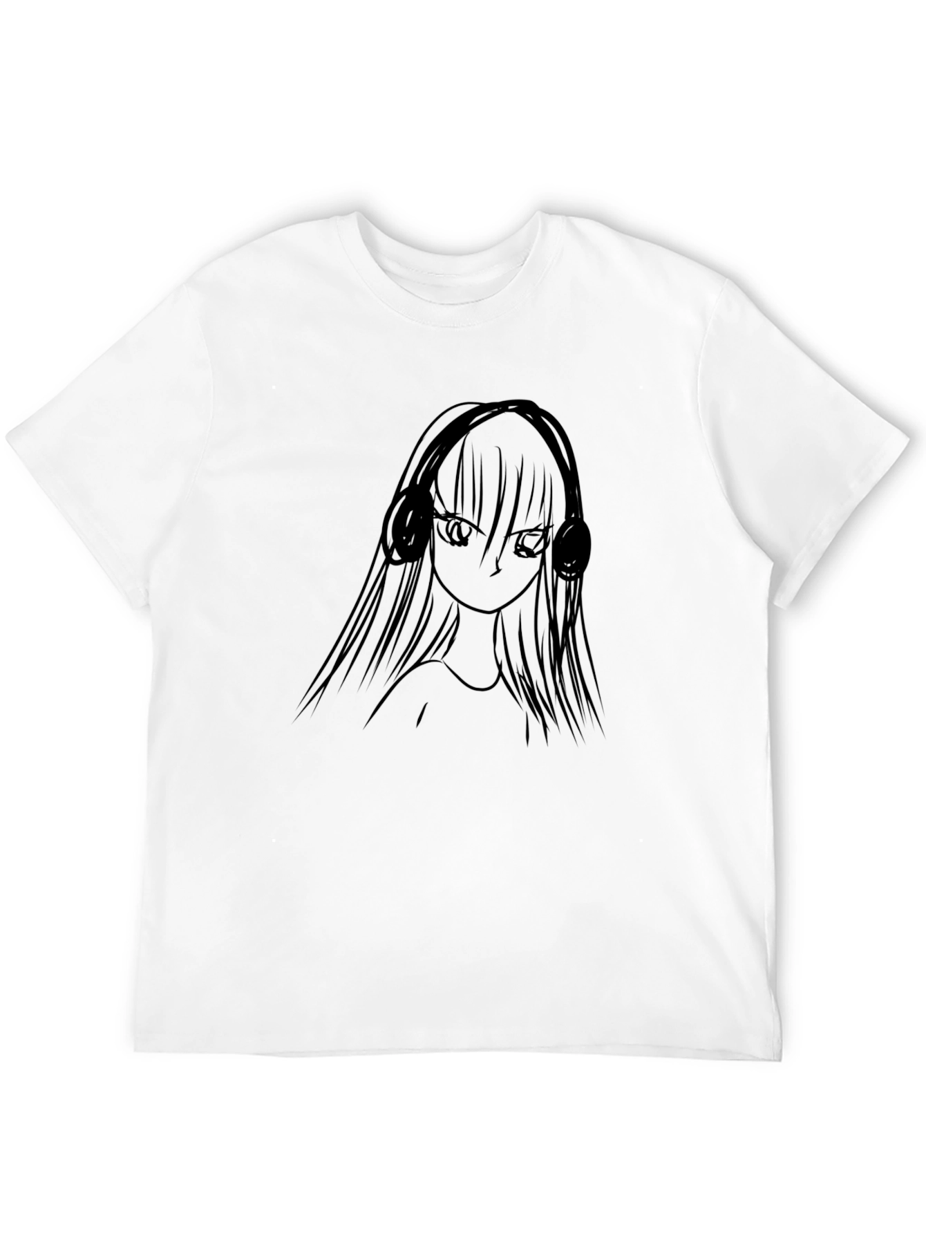 Anime Girl Headphones Black T-Shirt