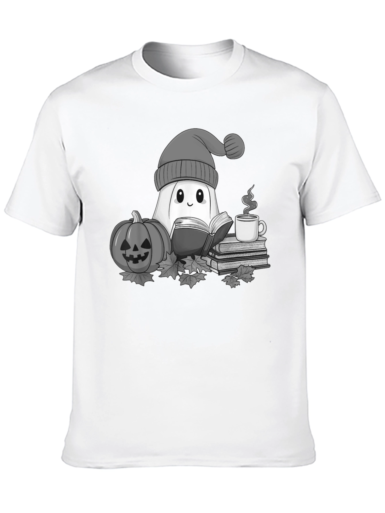 Cozy Ghost Reading T-Shirt - Halloween Apparel