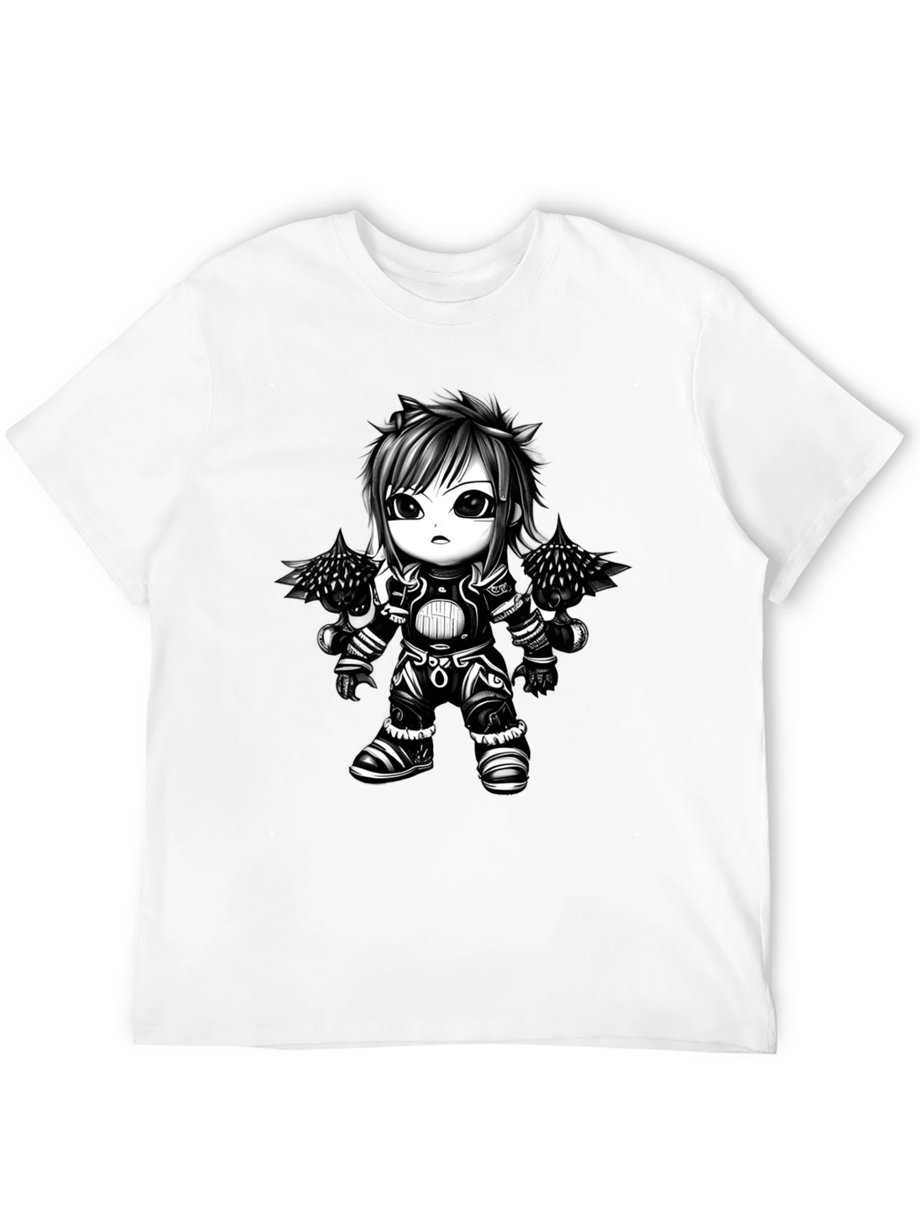 Anime Warrior Graphic Tee - Black Cotton T-Shirt