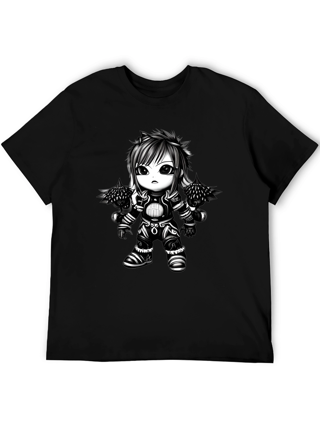 Anime Warrior Graphic Tee - Black Cotton T-Shirt