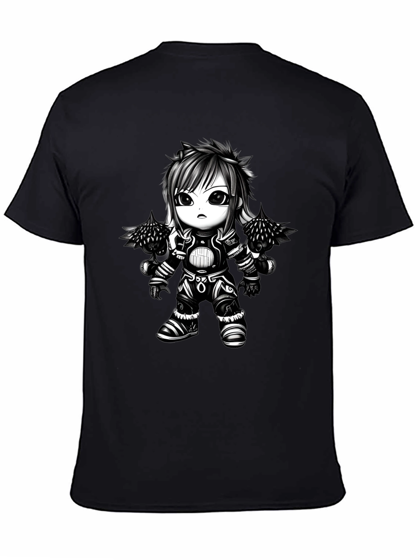 Anime Warrior Graphic Tee - Black Cotton T-Shirt