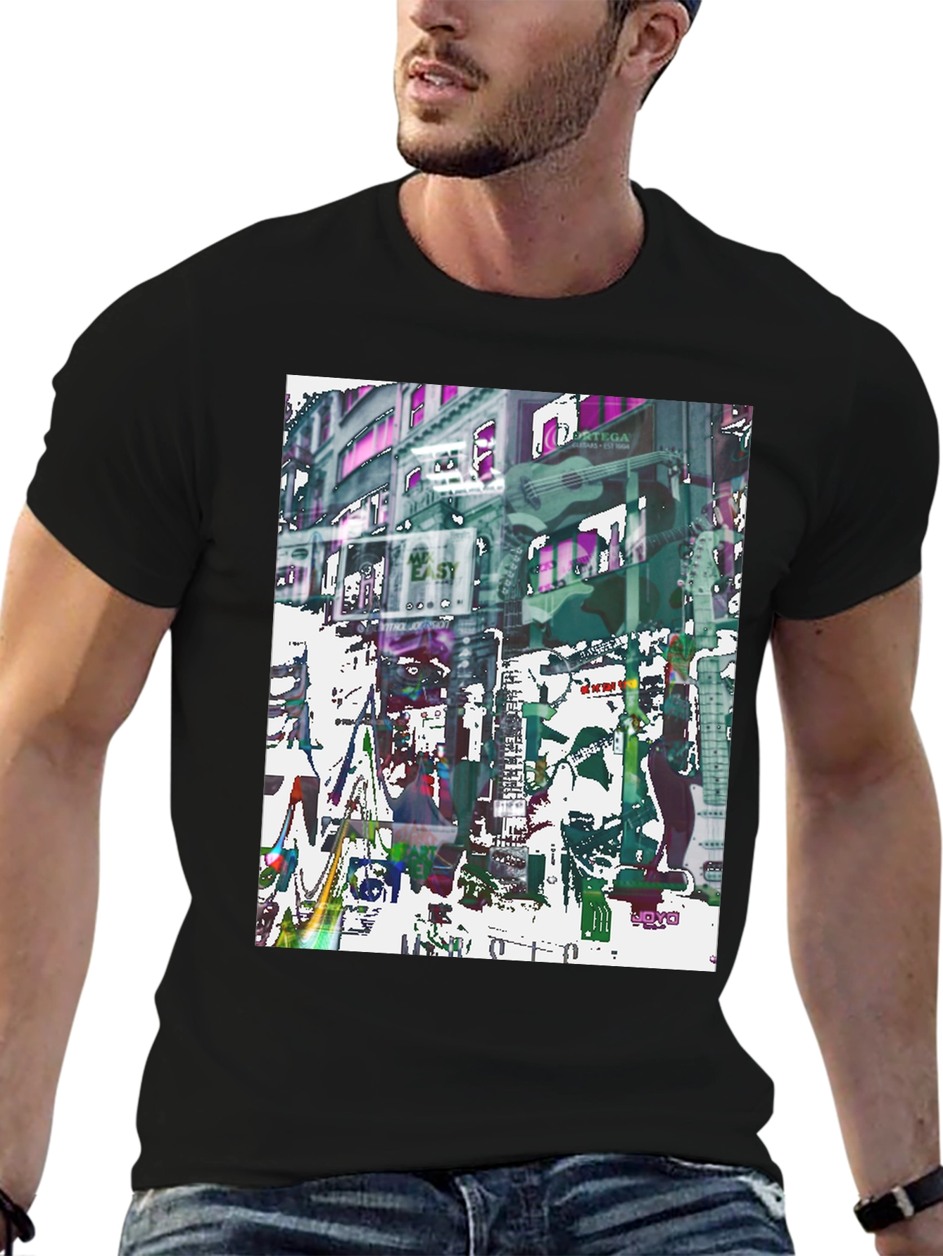 Abstract Guitar Cityscape Graphic Tee