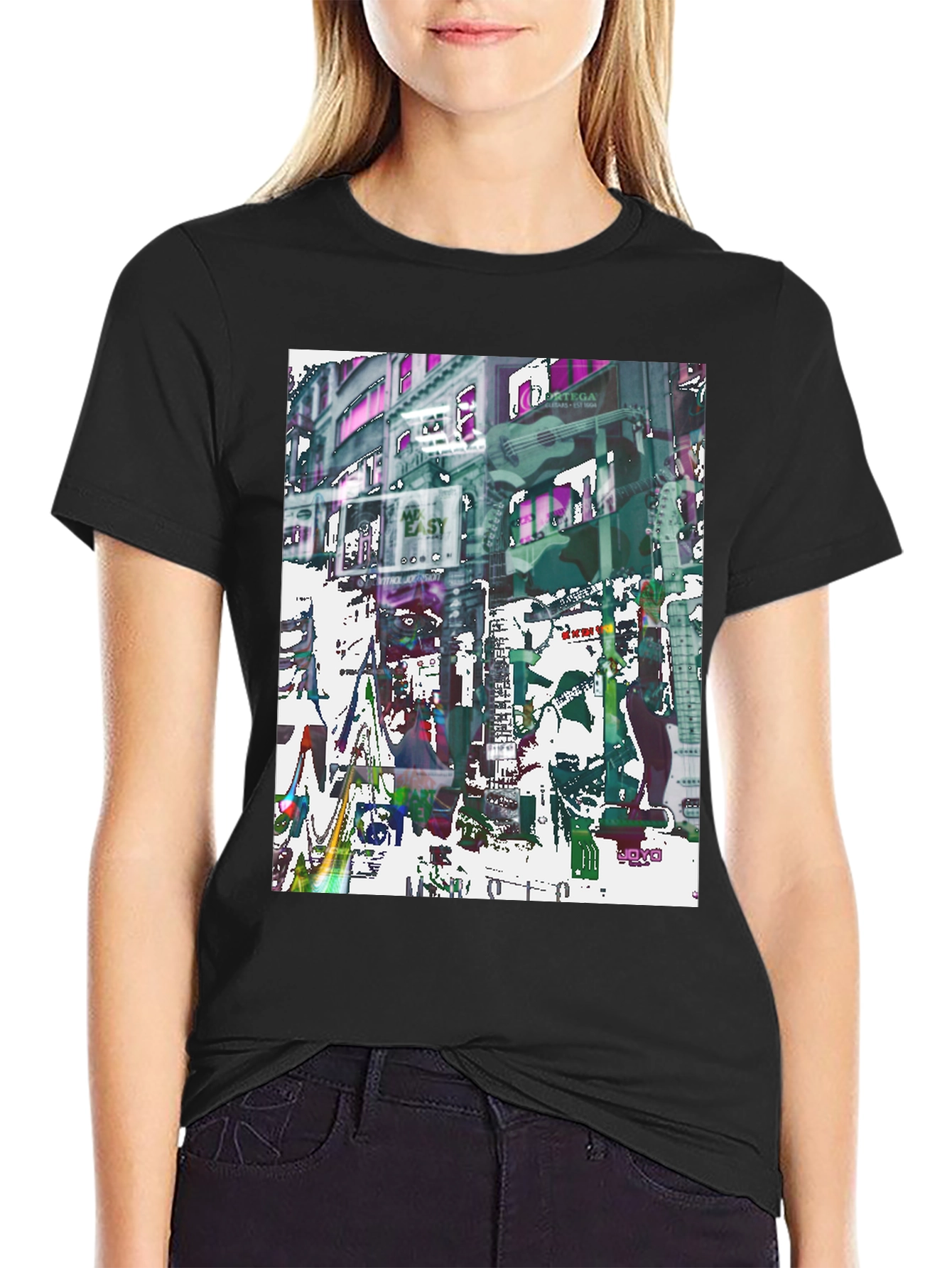 Abstract Guitar Cityscape Graphic Tee