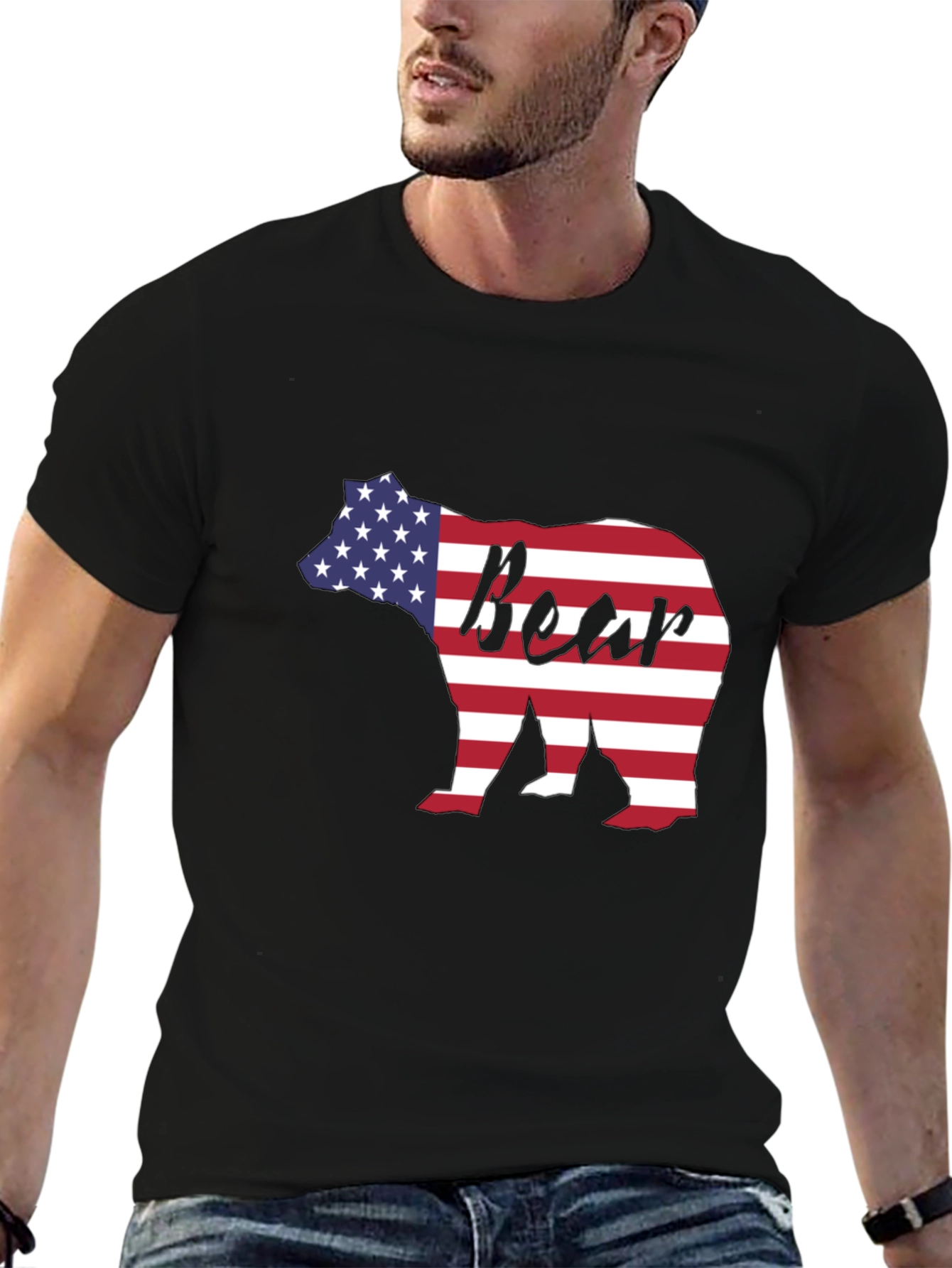American Flag Bear Graphic Tee - Patriotic Style