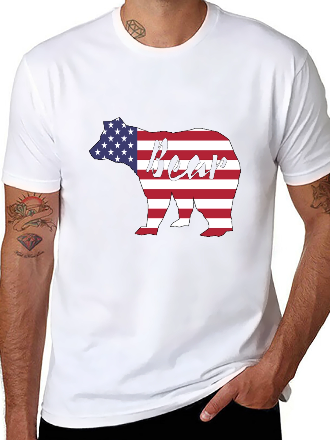 American Flag Bear Graphic Tee - Patriotic Style