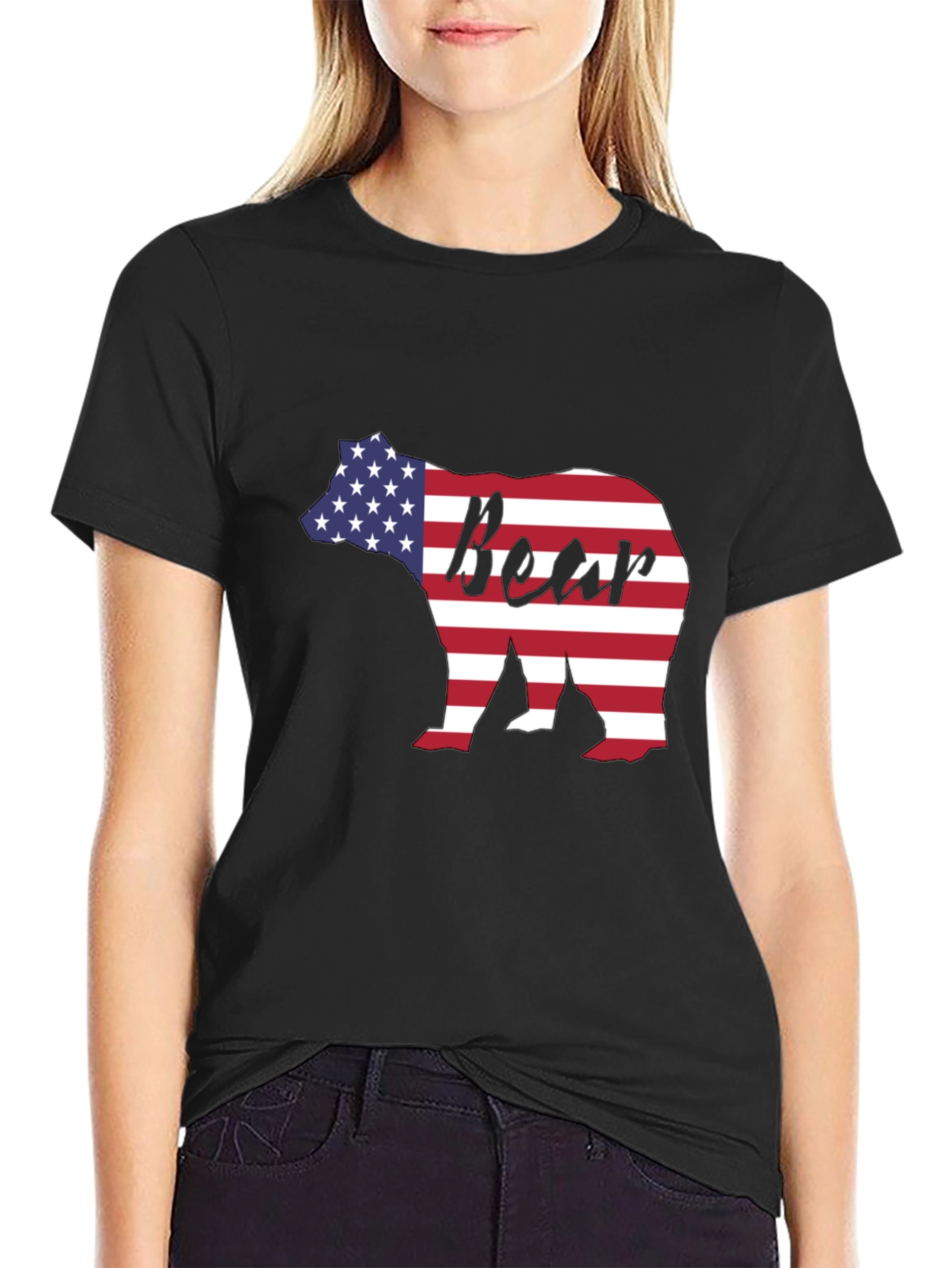 American Flag Bear Graphic Tee - Patriotic Style