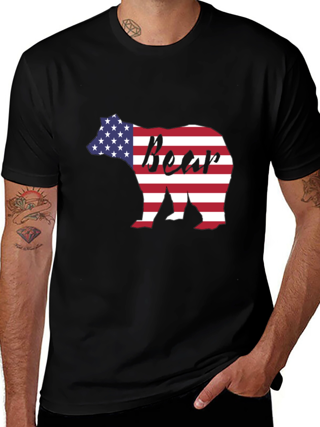American Flag Bear Graphic Tee - Patriotic Style