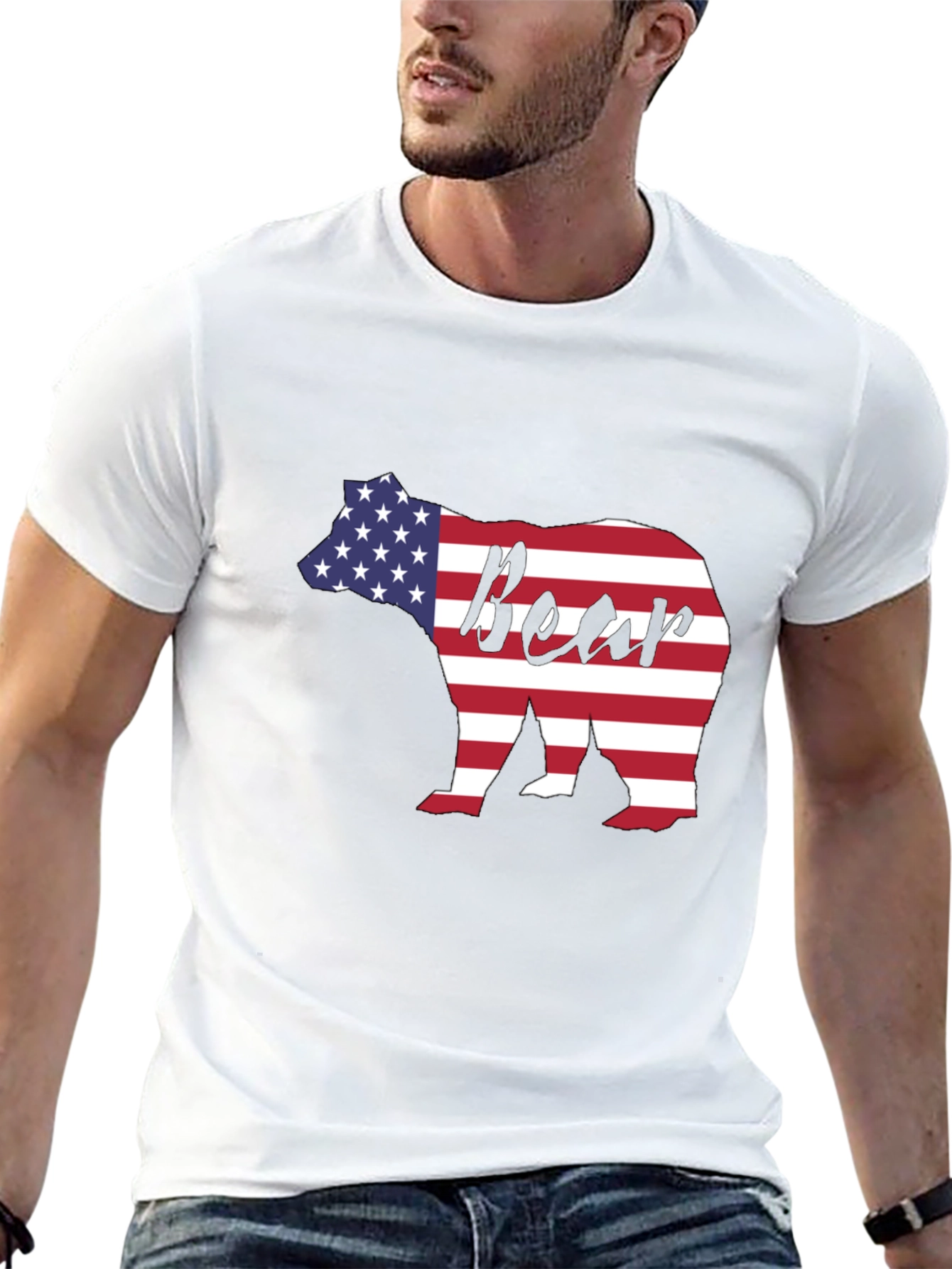 American Flag Bear Graphic Tee - Patriotic Style