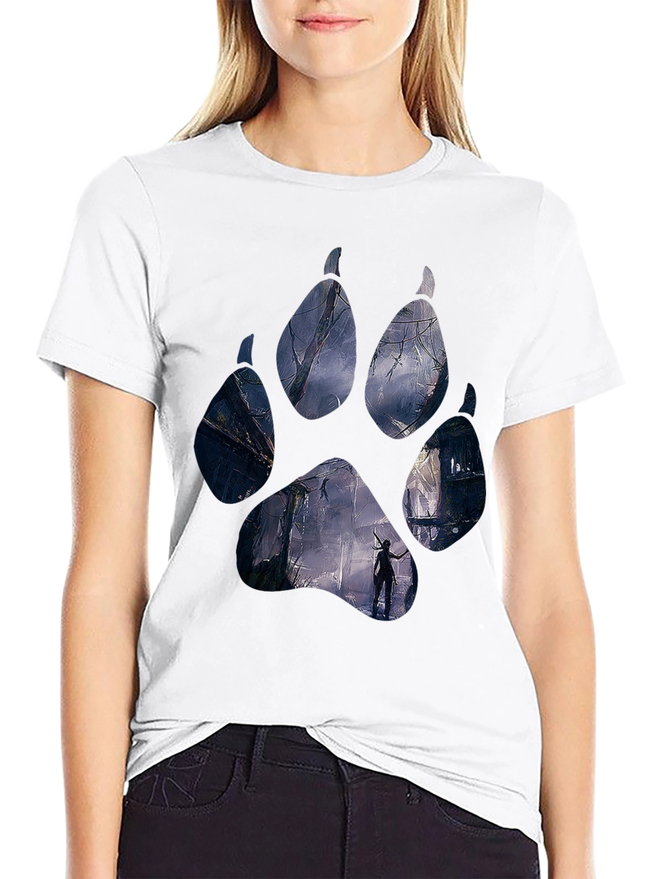 Wolf Paw Print T-Shirt - Black Graphic Tee