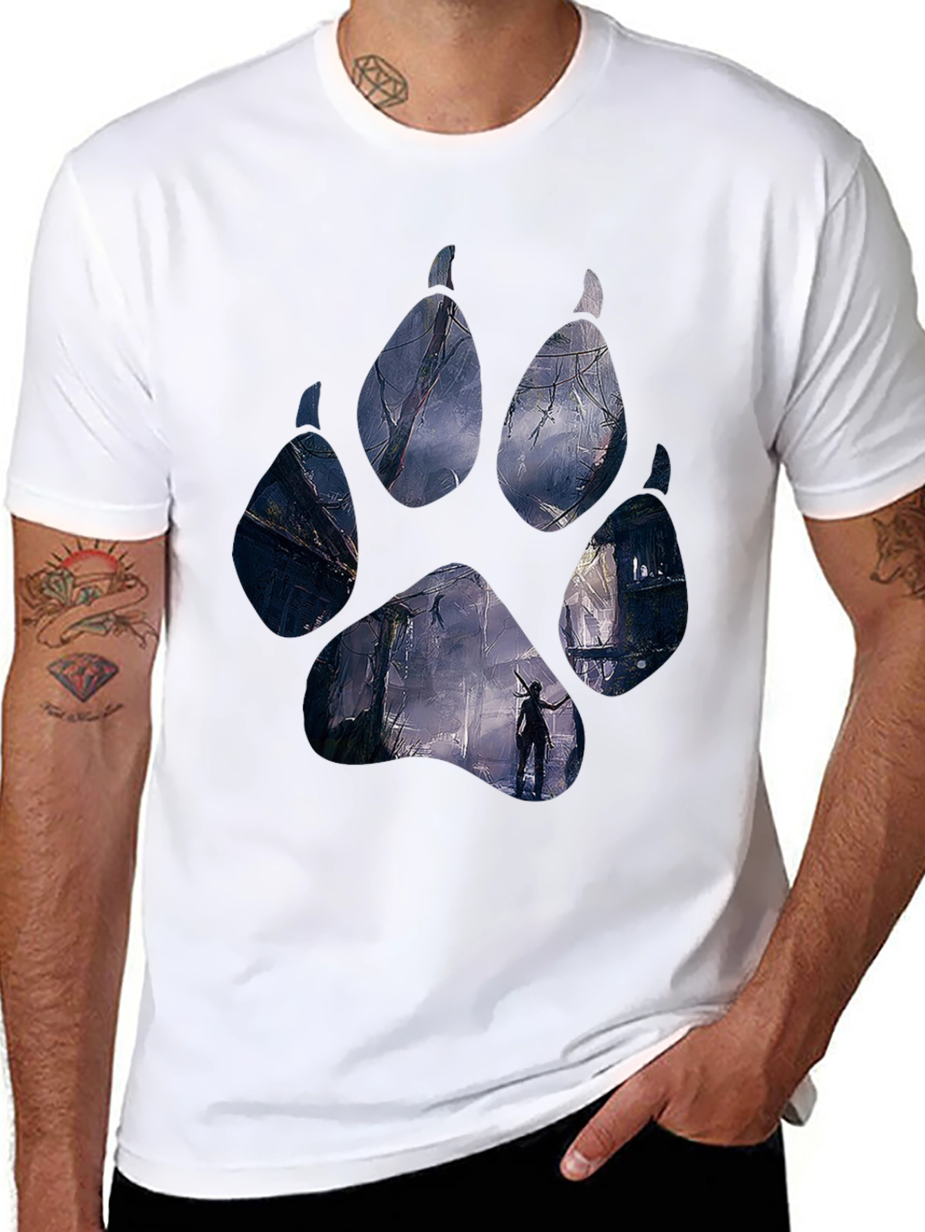 Wolf Paw Print T-Shirt - Black Graphic Tee