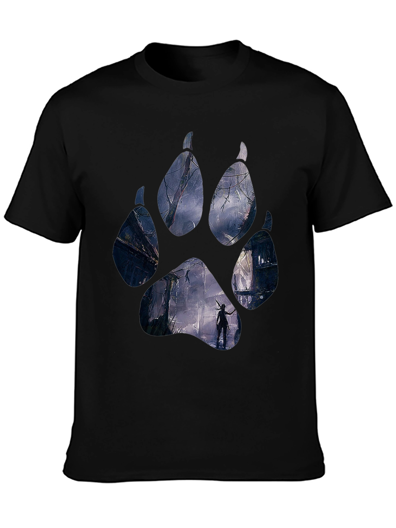 Wolf Paw Print T-Shirt - Black Graphic Tee