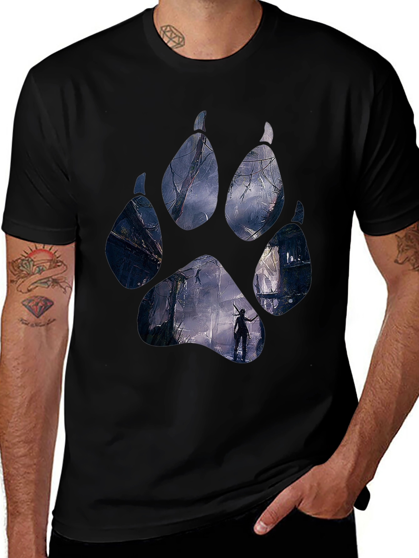 Wolf Paw Print T-Shirt - Black Graphic Tee