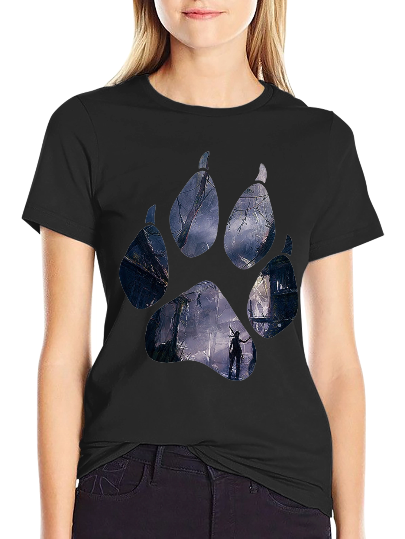 Wolf Paw Print T-Shirt - Black Graphic Tee