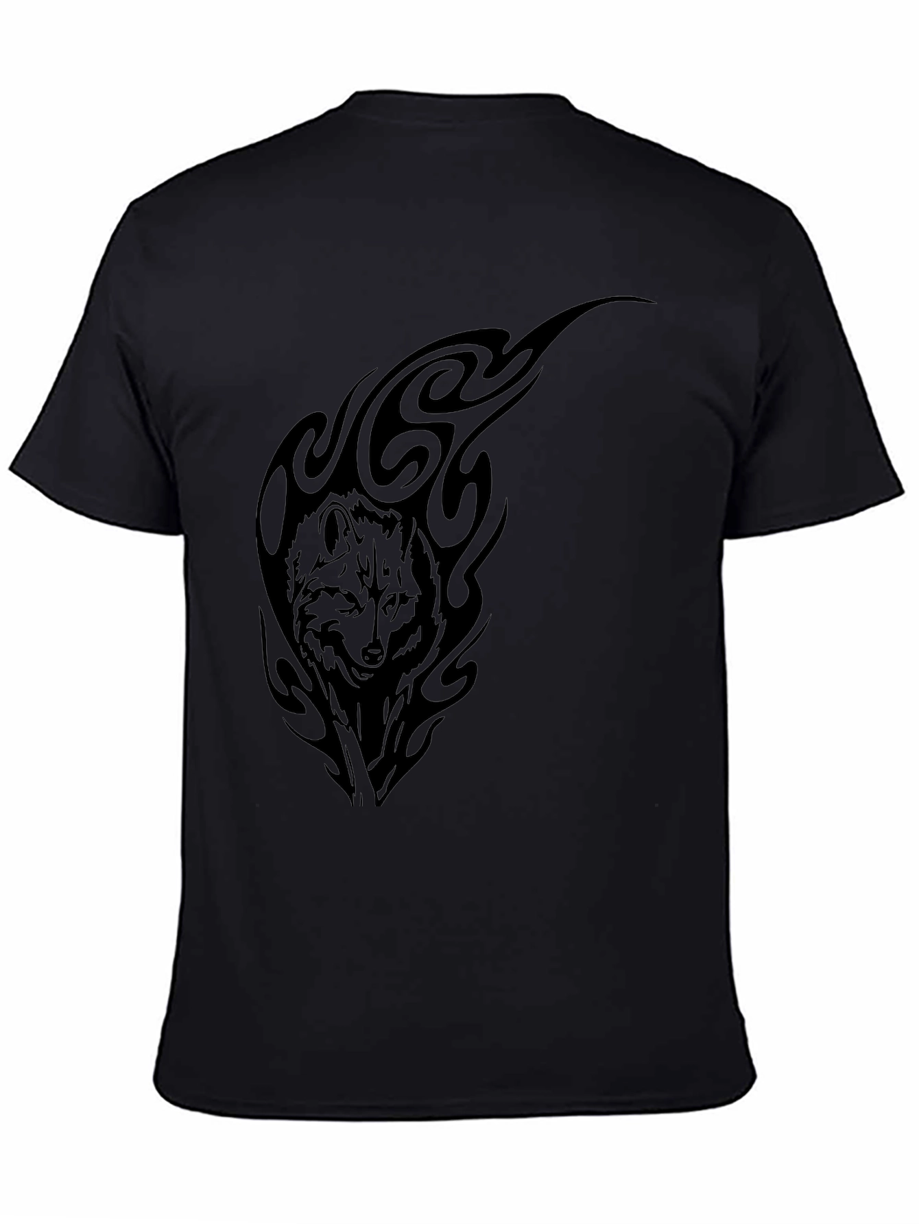 Wolf Tribal Graphic Tee - Black Cotton T-Shirt