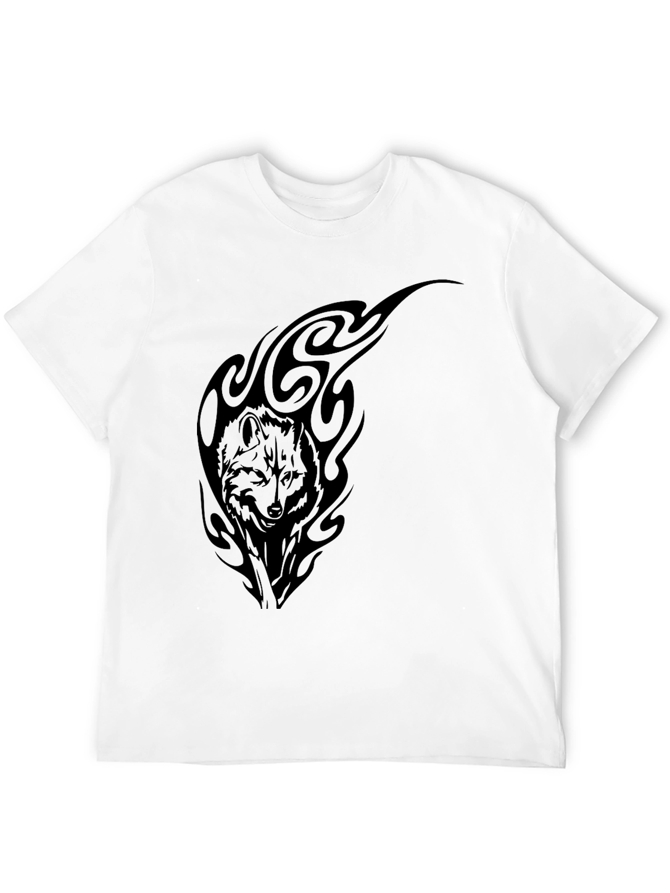 Wolf Tribal Graphic Tee - Black Cotton T-Shirt