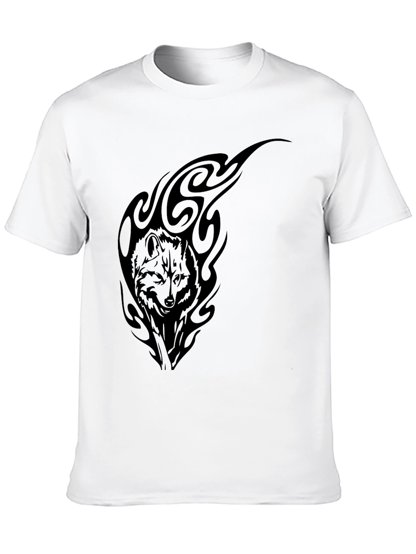 Wolf Tribal Graphic Tee - Black Cotton T-Shirt