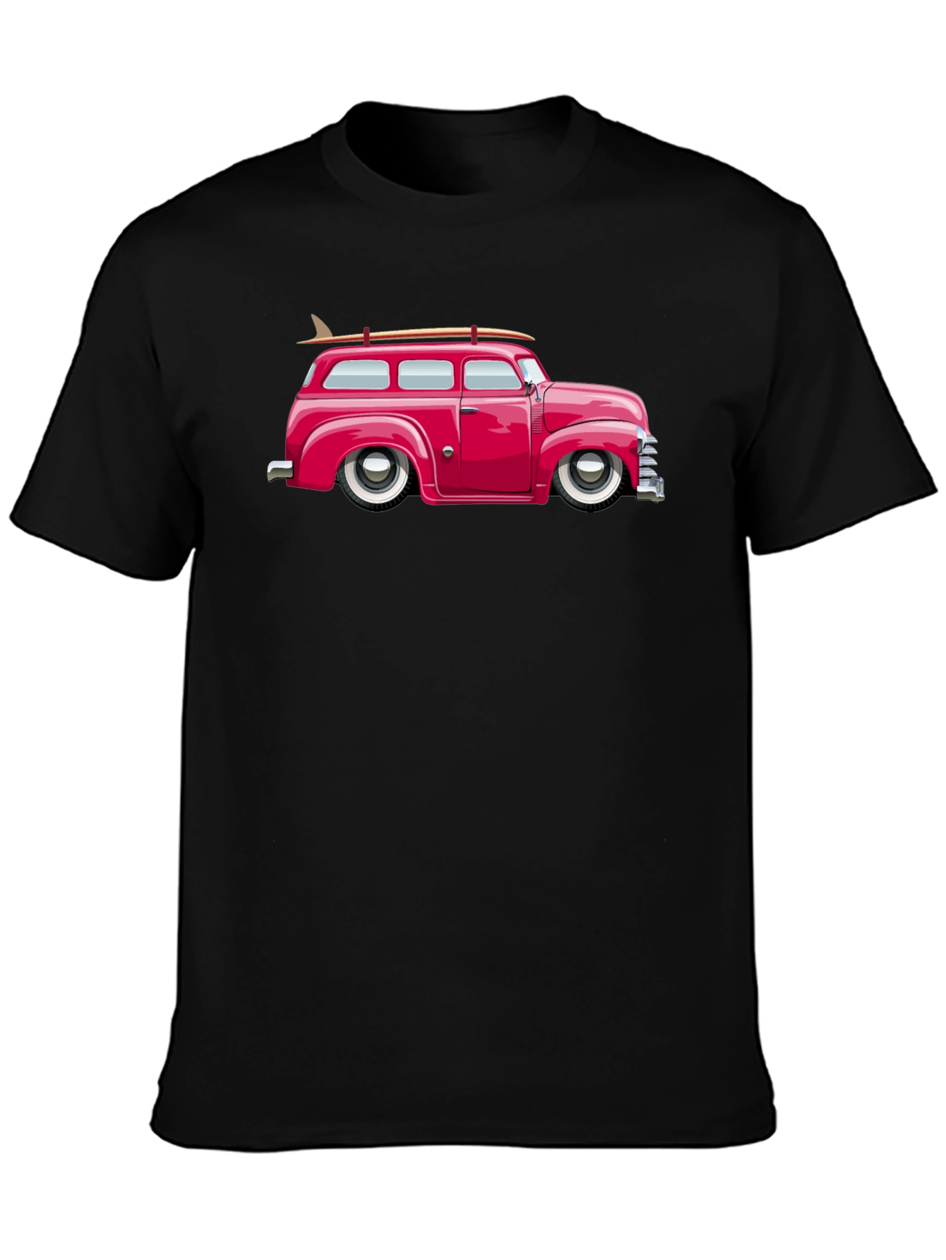 Classic Car Surfboard Tee - Retro Black T-Shirt