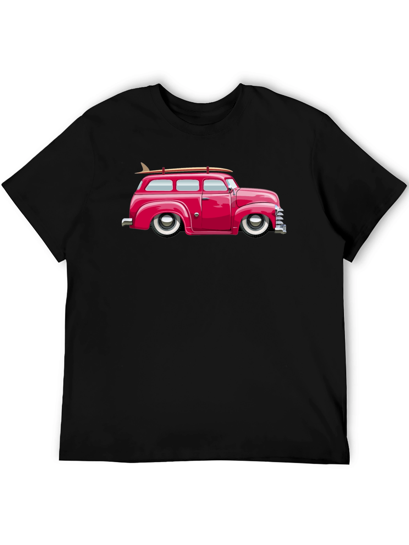 Classic Car Surfboard Tee - Retro Black T-Shirt