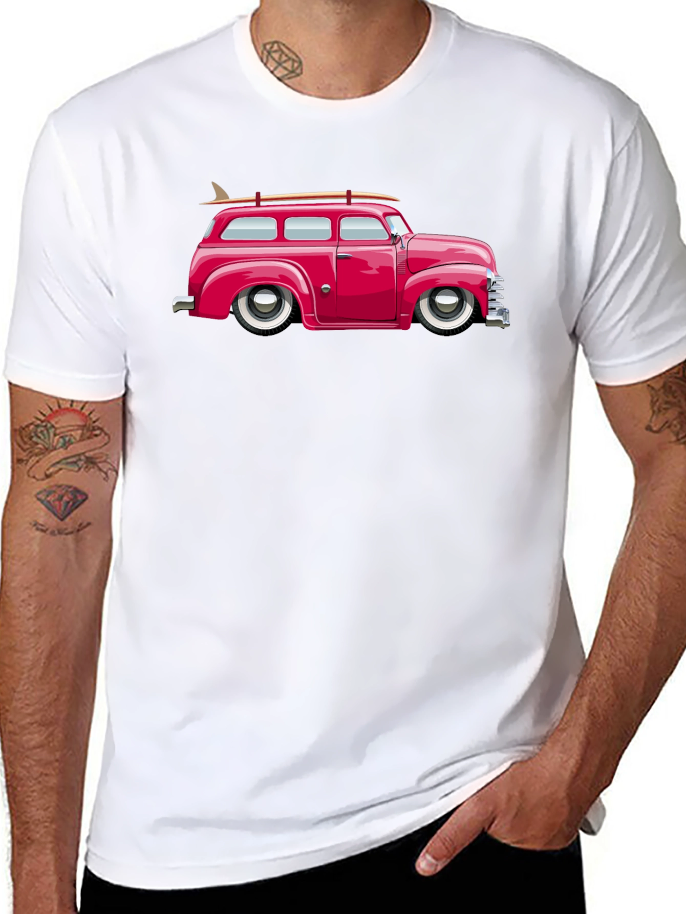 Classic Car Surfboard Tee - Retro Black T-Shirt