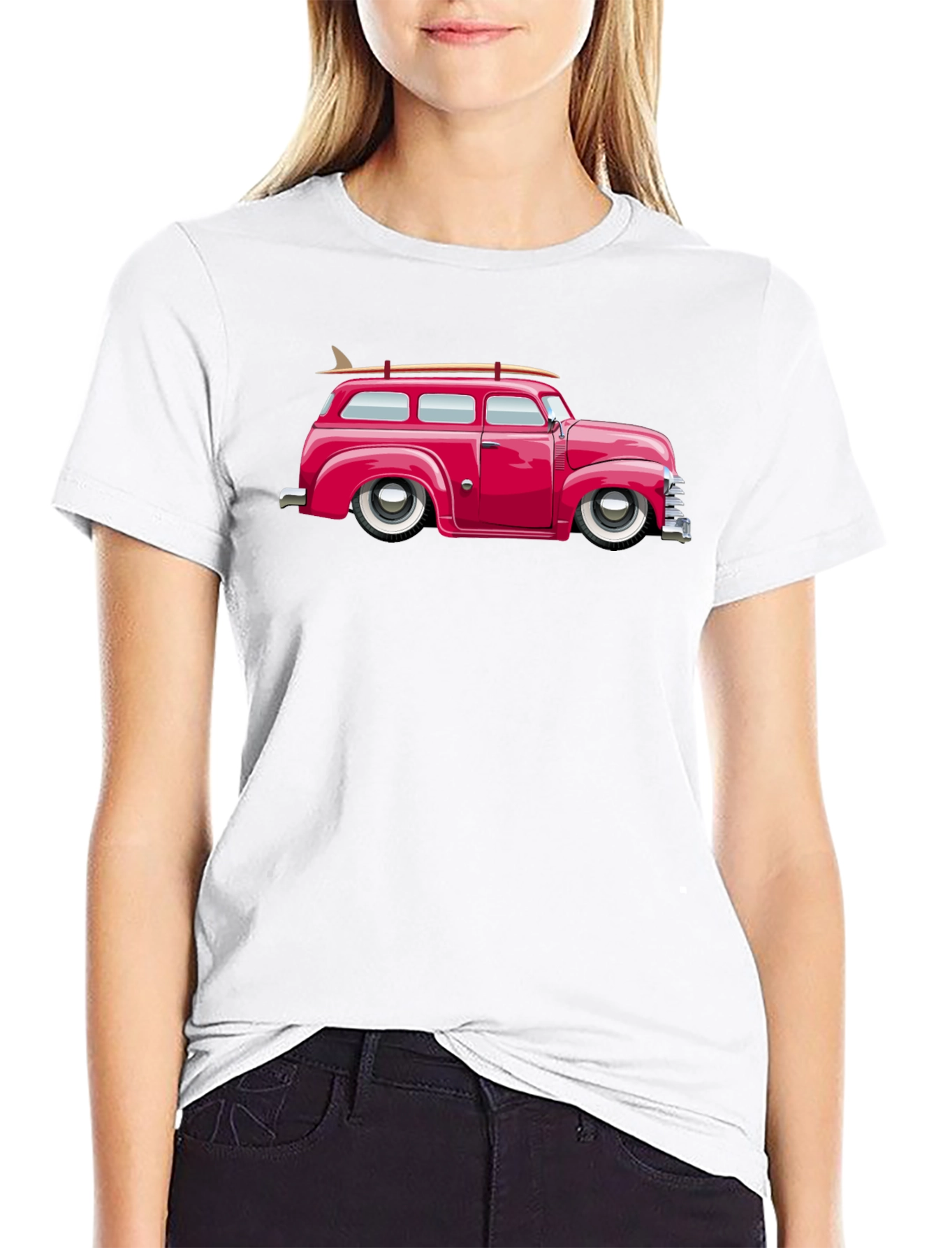 Classic Car Surfboard Tee - Retro Black T-Shirt