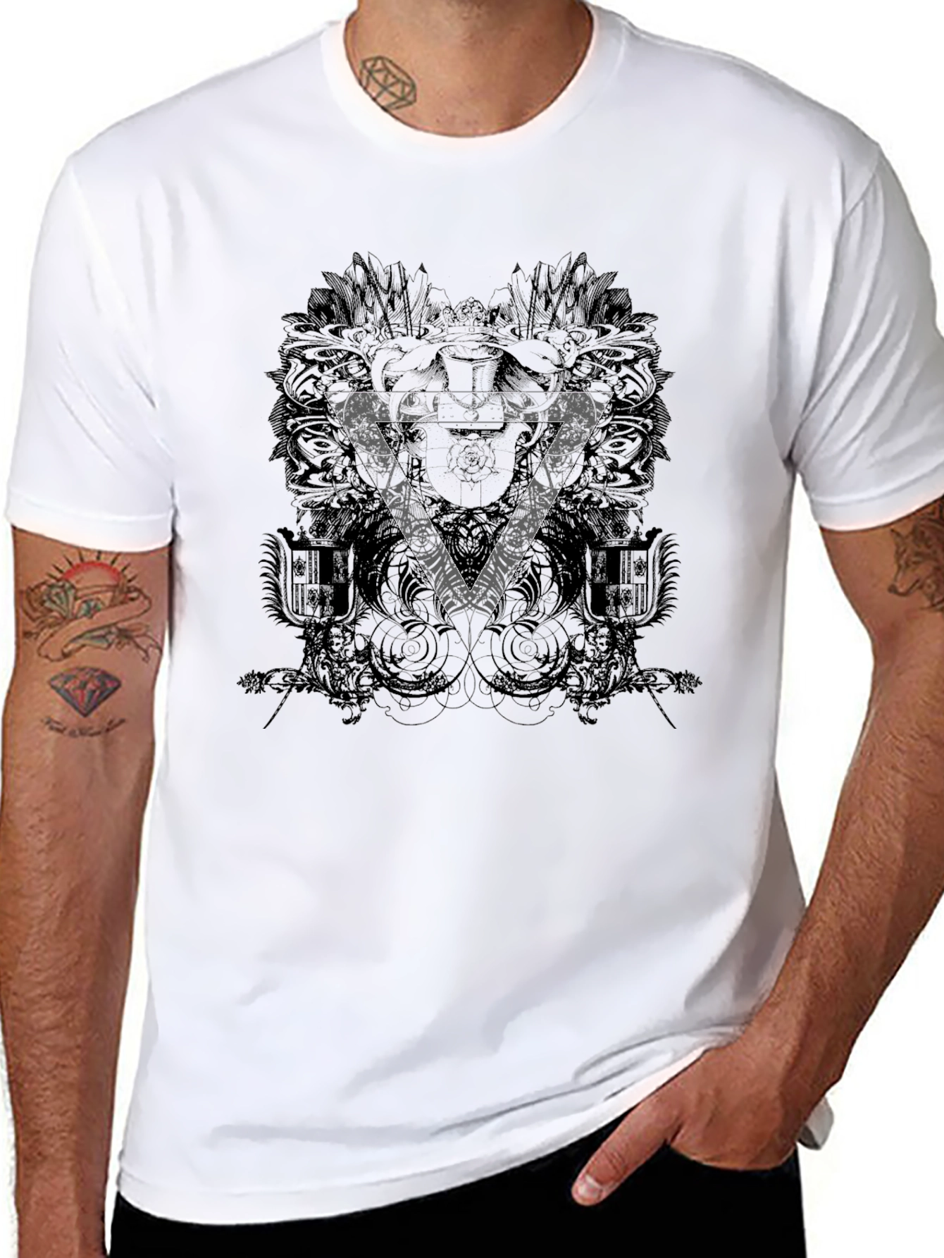 Abstract Graphic Print Mens Black T-Shirt