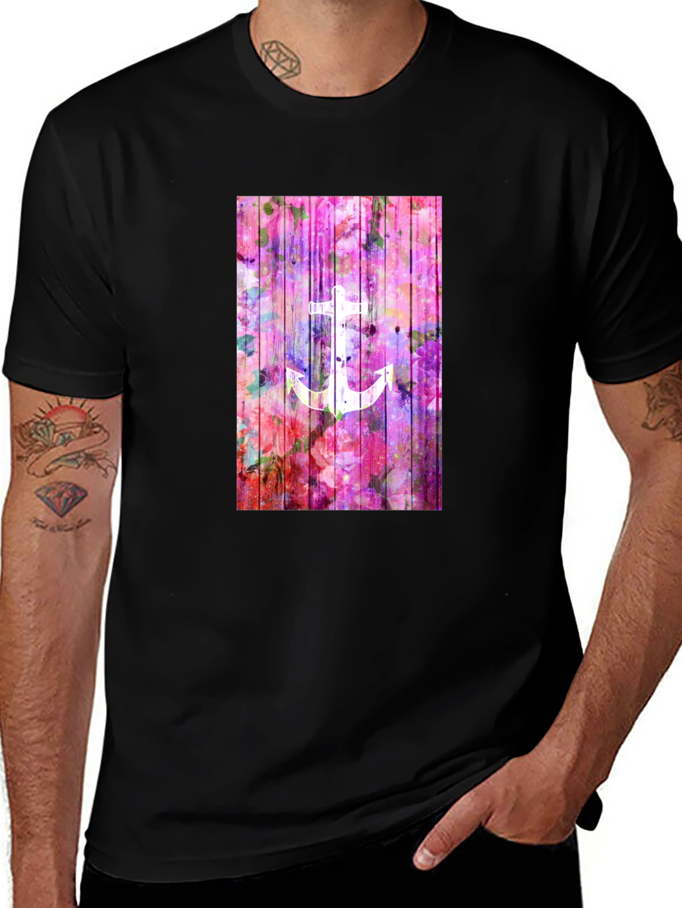 Anchor Graphic Tee - Floral Design