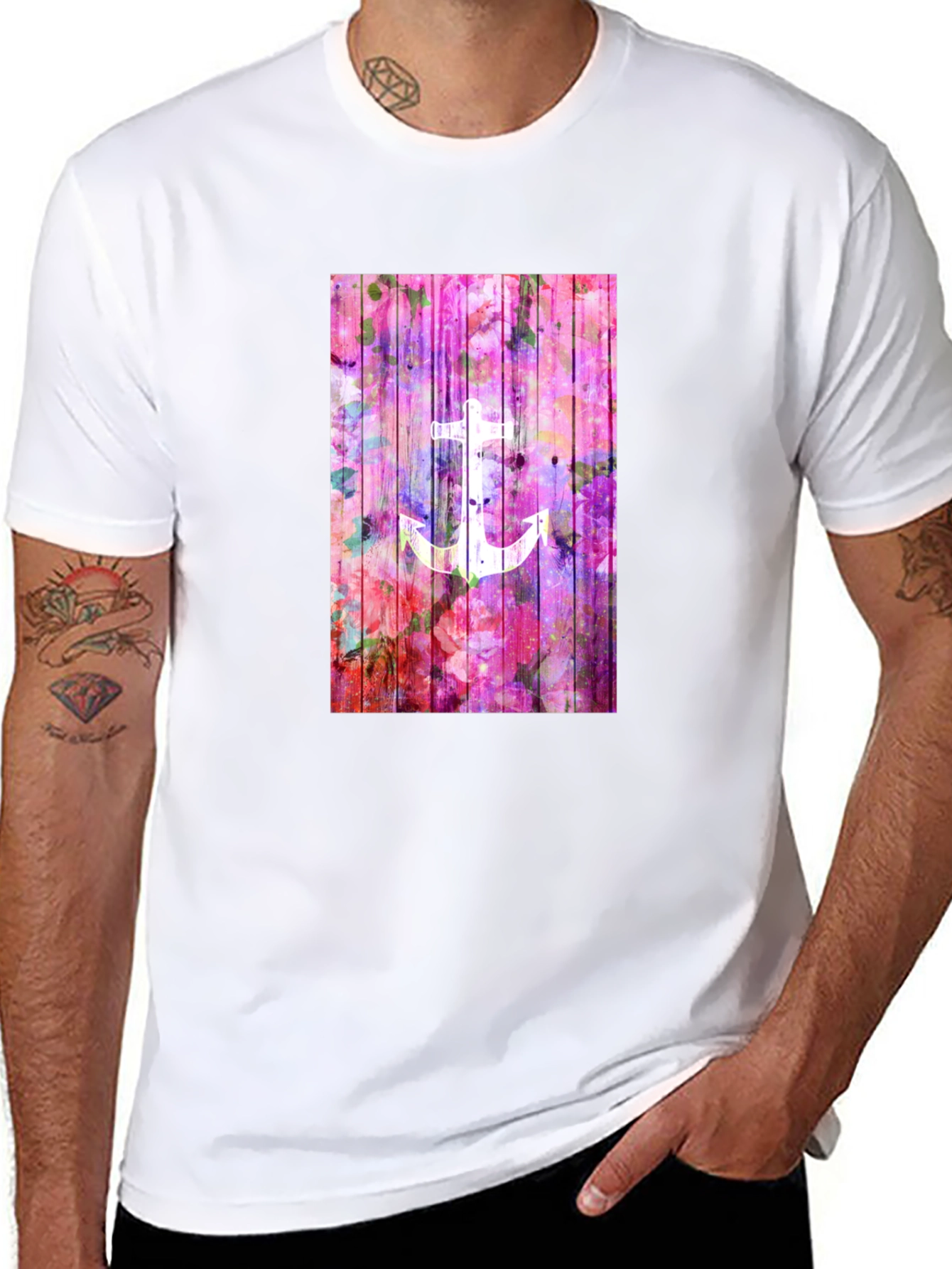 Anchor Graphic Tee - Floral Design