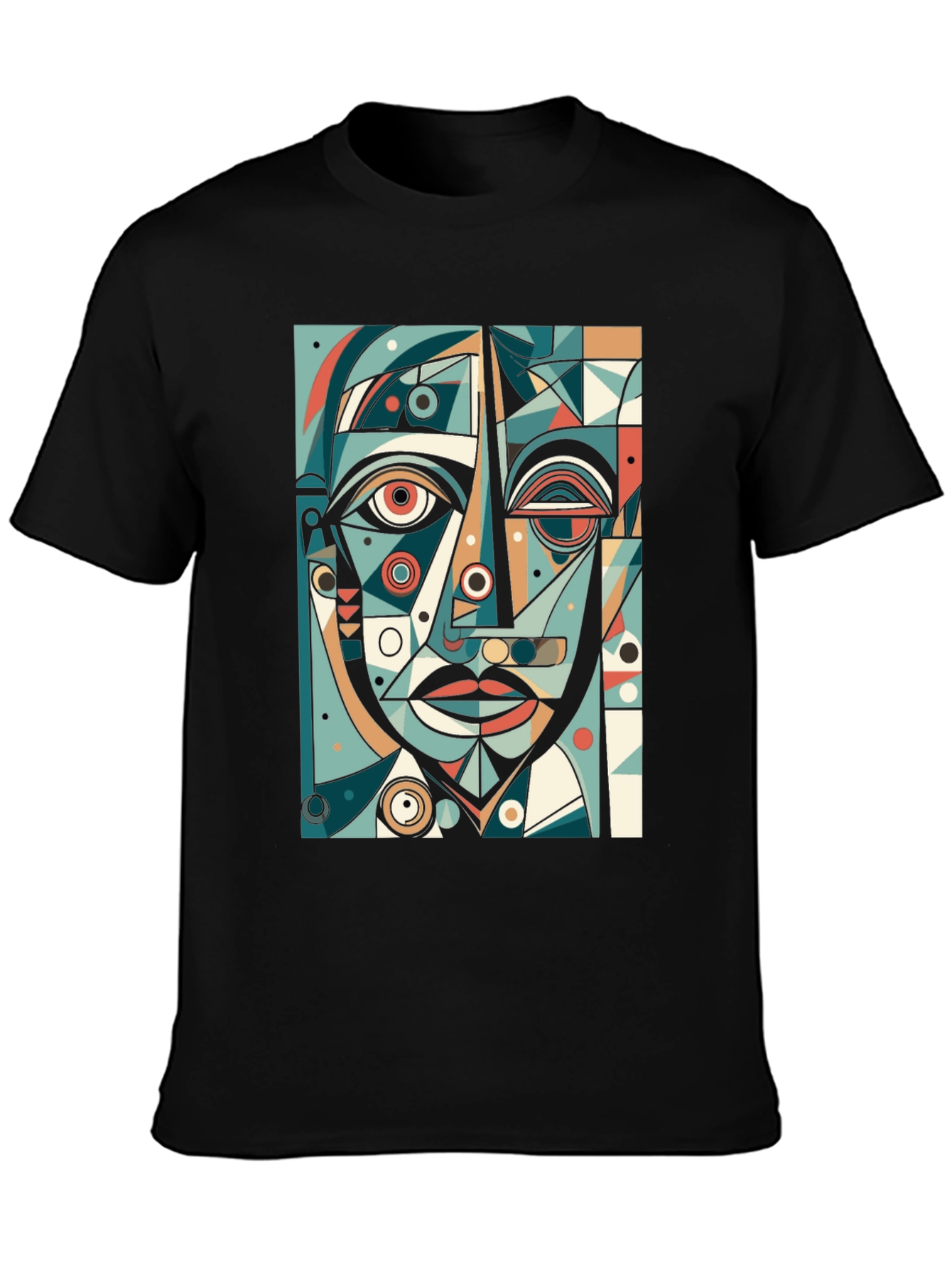 Abstract Geometric Face Graphic Tee - Black