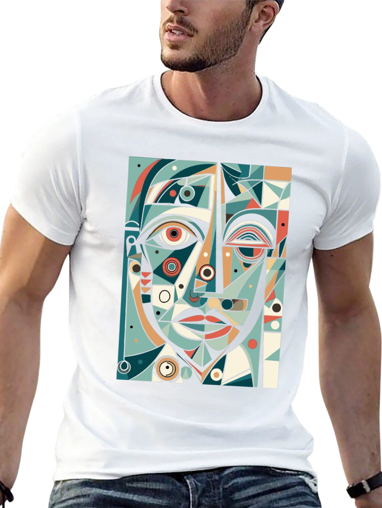Abstract Geometric Face Graphic Tee - Black